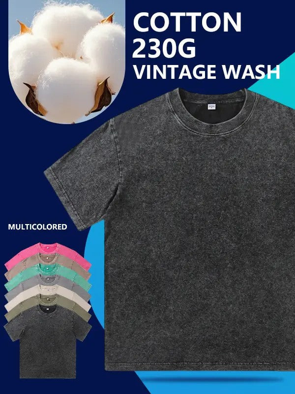 Unisex 230gsm Washed Cotton Crew-Neck T-Shirt image 2