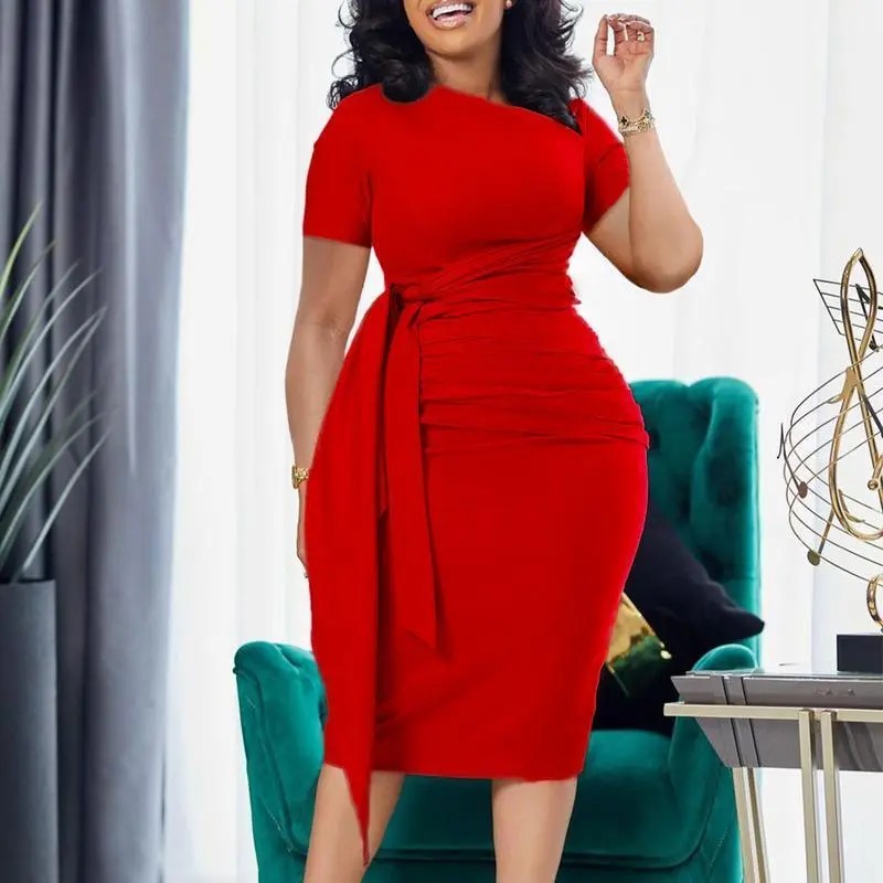 Women's Cotton-Blend Side-Tie Midi Dress image 2