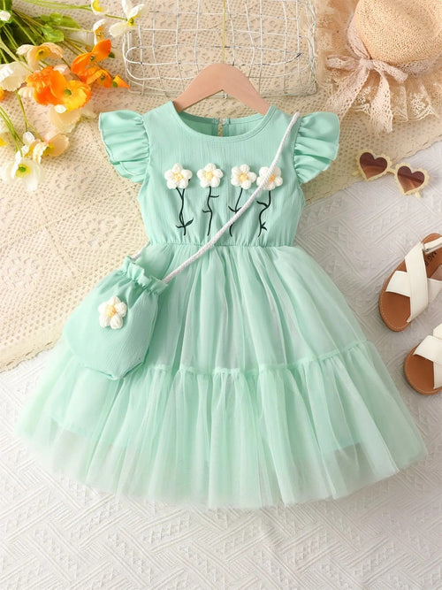 Girls' Cotton-Blend Woven Dress with Mini Bag image 1