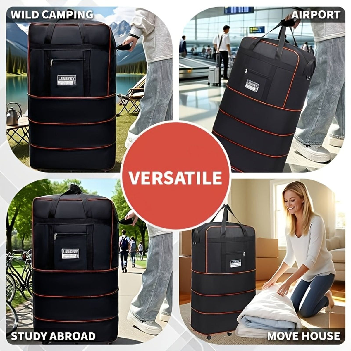 multi layer foldable travel bag expandable wheels multi image 4