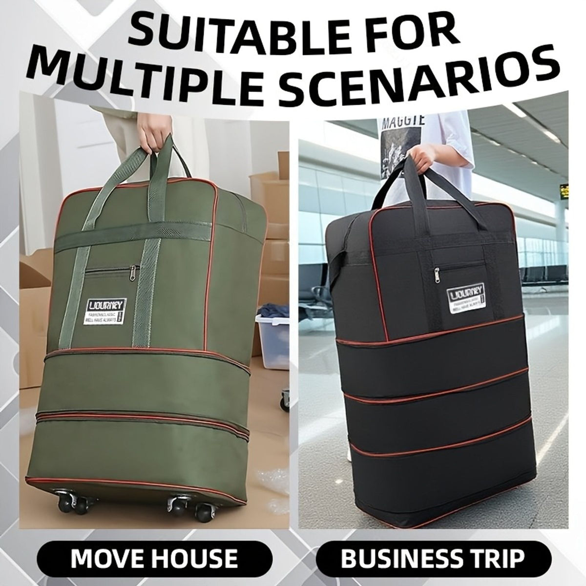 multi layer foldable travel bag expandable wheels multi image 2