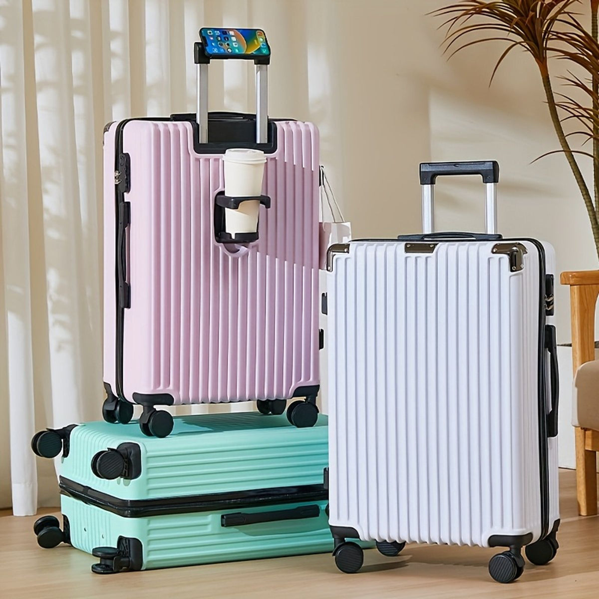 20 inch suitcase phone holder cup holder lightweight luggage image 2