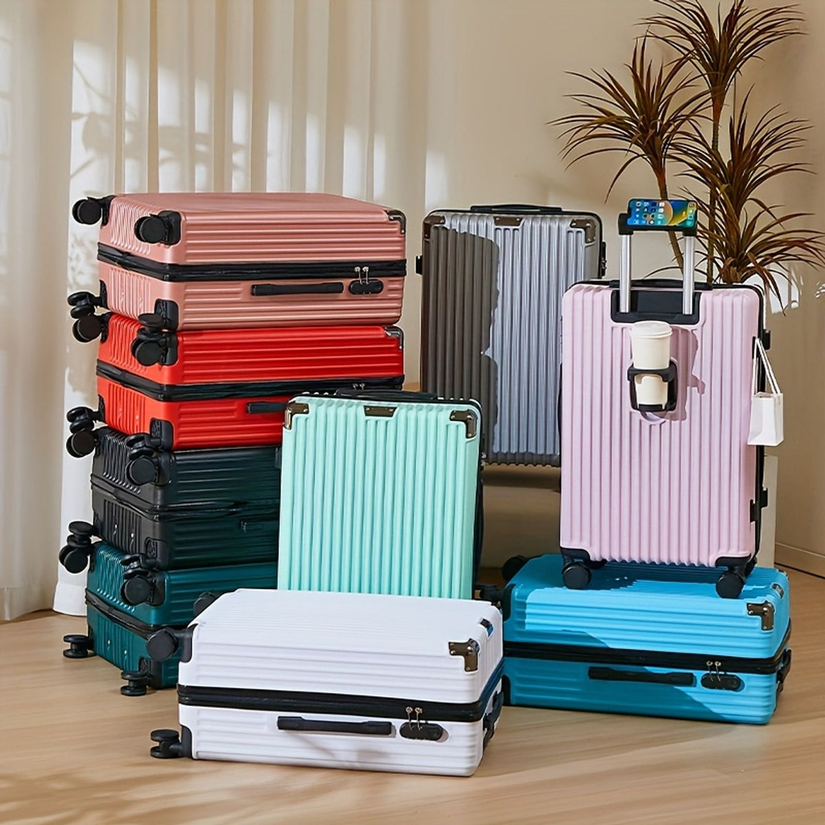 20 inch suitcase phone holder cup holder lightweight luggage image 3