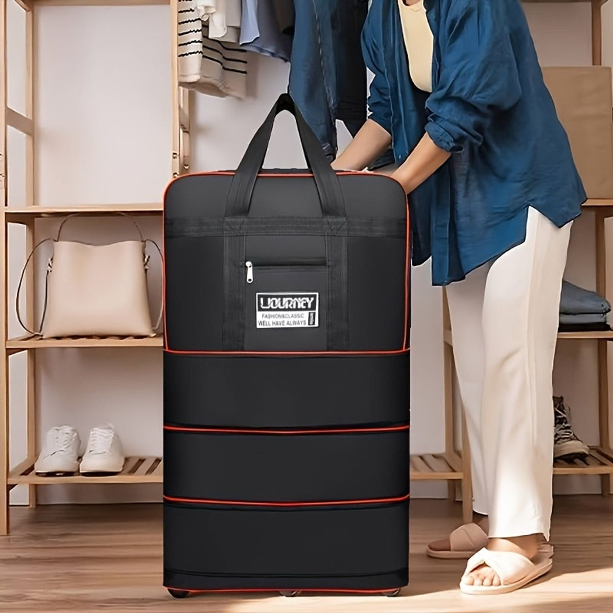 multi layer foldable travel bag expandable wheels multi